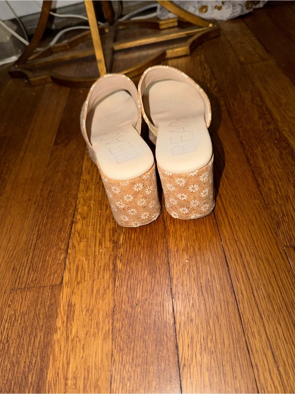 Tan Floral Platform Slide Sandals